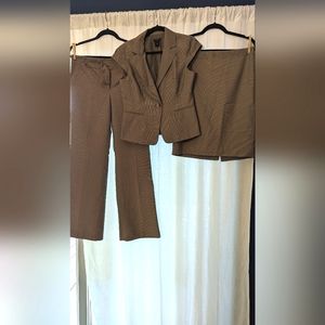 Ann Taylor 3 Piece Suit - Jacket sz 4, pants sz 6, skirt sz 8, tan pinstripe